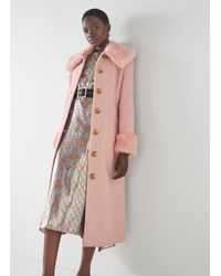 LK Bennett Aster Italian Boucl Coat With Faux Fur Collar in Green