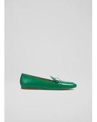 LK Bennett Primrose Green Croc-effect Leather Loafers