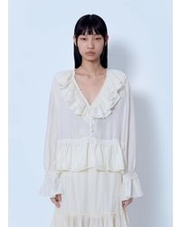 Ganni - Viscose Silk Habotai Frill Blouse - Lyst