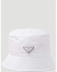 Prada Logo Patch Bucket Hat - White