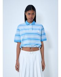 Prada - Striped Polo Shirt With Drawstring Hem - Lyst