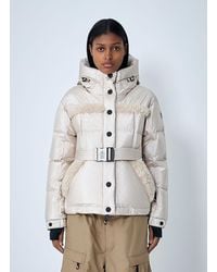 Moncler - Belted Down Jacket With Faux Fur Trim - Lyst