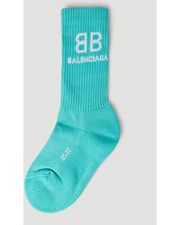 Balenciaga Logo Ribbed Socks - Blue