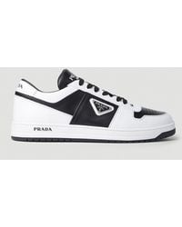 Prada - Triangle Logo Plaque Raffia Sneakers - Lyst