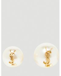 Saint Laurent Monogram Faux Pearl Earrings - White