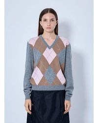 Prada - Argyle V-Neck Sweater - Lyst
