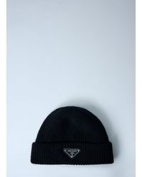 Prada - Logo Motif Wool And Cashmere Beanie Hat - Lyst