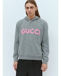 Gucci - Logo Embroidery Wool Hooded Sweatshirt - Lyst