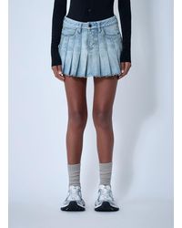 Balenciaga - Pleated Denim Mini Skirt - Lyst