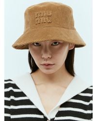 Miu Miu - Embossed Logo Velvet Bucket Hat - Lyst