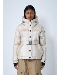 Moncler - Belted Down Jacket With Faux Fur Trim - Lyst