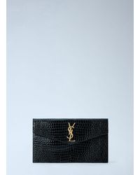 Saint Laurent - Uptown Crocodile-Embossed Shiny Leather Pouch - Lyst