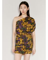 Saint Laurent - Ruched One-shoulder Floral Dress - Lyst