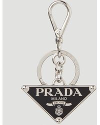 Prada Triangle Logo Plaque Keyring - Black