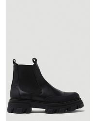Ganni Leather Chelsea Ankle Boots - Black