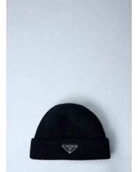 Prada - Logo Motif Wool And Cashmere Beanie Hat - Lyst