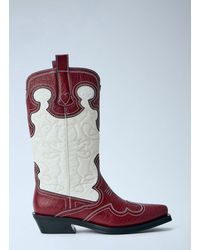 Ganni - Mid Shaft Embroidered Western Boots - Lyst