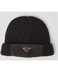 Prada Re-nylon Trimmed Beanie Hat - Black