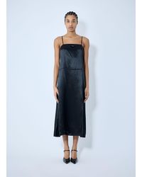Prada - Satin Logo Patch Midi Dress - Lyst
