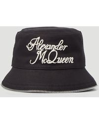 Alexander McQueen Logo Script Zip Trim Bucket Hat - Black
