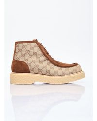 Gucci - Gg Canvas And Suede Lace-up Boots - Lyst