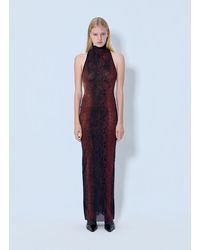 Jean Paul Gaultier - Mesh High Neck Python Printed Long Dress - Lyst
