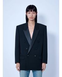 Saint Laurent - Double-Breasted Blazer With Satin Lapels - Lyst