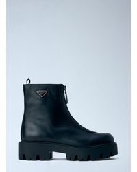 Prada - Leather Zipper Booties - Lyst