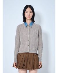 Miu Miu - Cable Knit Cardigan With Denim Collar - Lyst