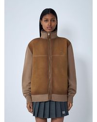 Miu Miu - High Neck Suede-Panel Jacket - Lyst
