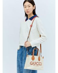 Gucci - Logo Print Canvas Tote Bag - Lyst