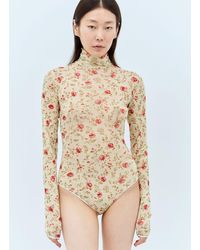 Prada - Printed Stretch Tulle Bodysuit - Lyst