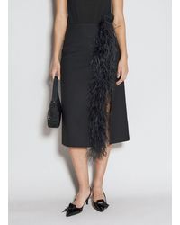 Prada - Feather-trimmed Wool Midi Skirt - Lyst