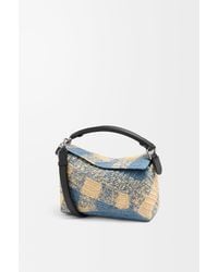 Loewe - Bolso Puzzle Edge Pequeño En Rafia Y Piel De Cuero Mujer - Lyst