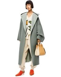 Loewe Luxury Anagram Jacquard Hooded Coat In Wool For Women - Green