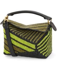 Loewe - Small Puzzle Edge Bag In Raffia And Calfskin - Lyst