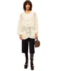 Loewe Luxury Anagram Knitted Cardigan In Mohair For Women - Natural