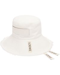 Loewe Luxury Frayed Fisherman Hat In Denim And Calfskin For - White