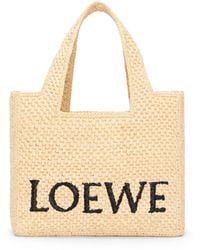 Loewe - Small Font Tote In Raffia - Lyst