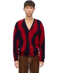 Loewe - Vy Red Abstract-pattern V-neck Wool-blend Cardigan - Lyst