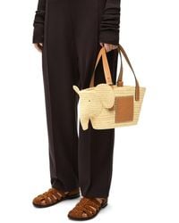 Loewe - Luxury Small Elephant Basket Bag In Raffia And Calfskin - Lyst