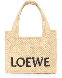 Loewe - Mini Font Tote In Raffia - Lyst