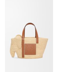 Loewe - Luxury Elephant Basket In Raffia And Calfskin - Lyst