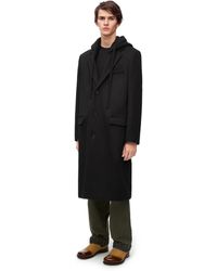Loewe - Hooded Coat In Wool And Cashmere - Lyst