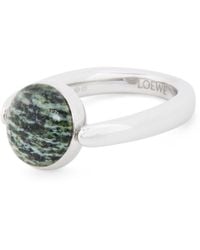 Loewe - Luxury Anagram Pebble Ring In Sterling Silver And Green Jasper - Lyst