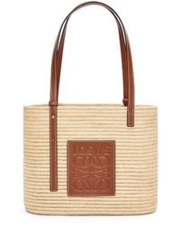 Loewe - Luxury Small Square Basket Bag In Raffia And Calfskin - Lyst