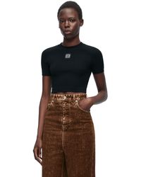 Loewe - Anagram-embroidered Cropped Cotton-knit Top - Lyst