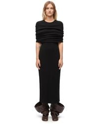 Loewe - Cotton Ruched Cape Maxi Dress - Lyst