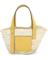Loewe - Small Basket Bag In Palm Leaf And Calfskin - Lyst