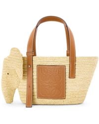 Loewe - Luxury Small Elephant Basket Bag In Raffia And Calfskin - Lyst